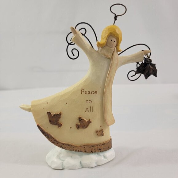 Glitter & Gold Peace To All Hand Painted 6” Angel Figure Russ Berrie NWT - Picture 11 of 16